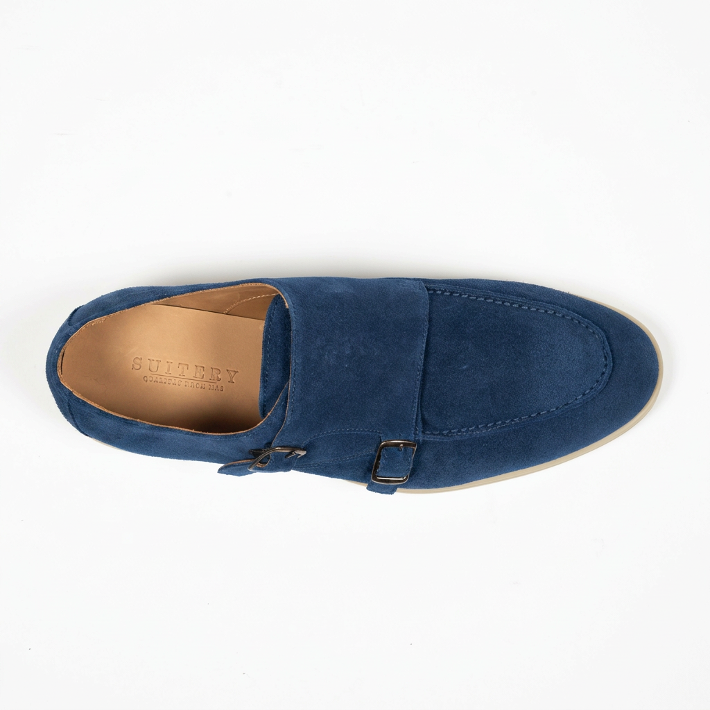 Double Monk Velours Leder Blue