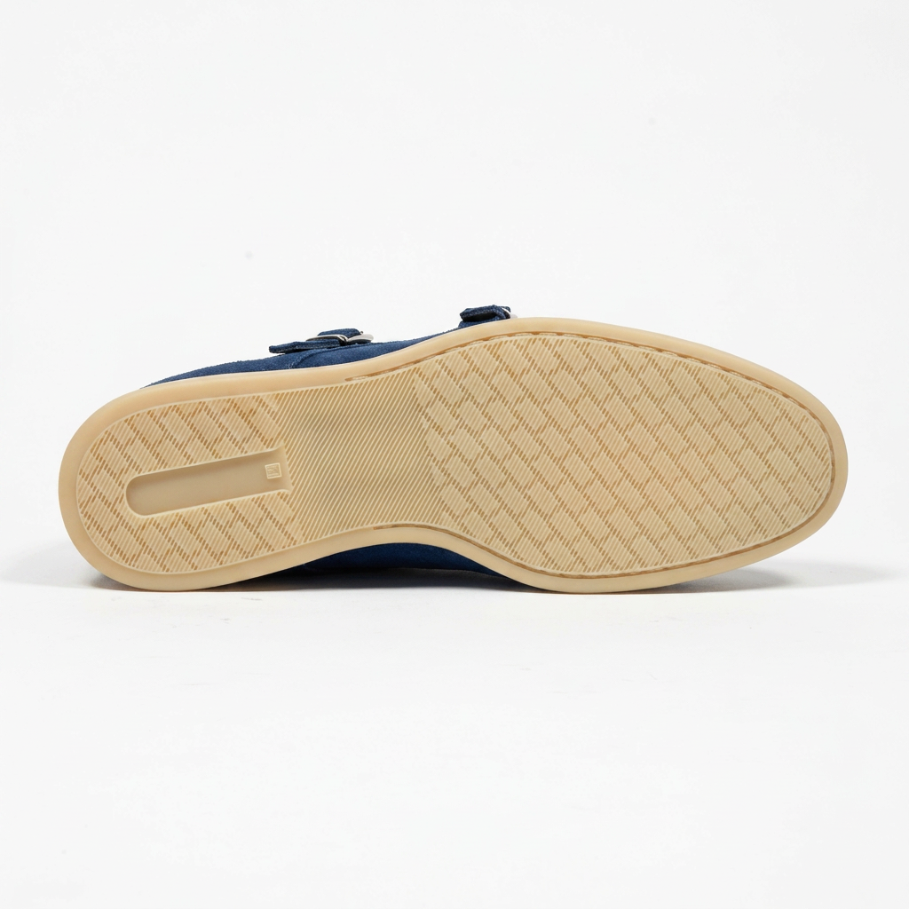 Double Monk Velours Leder Blue