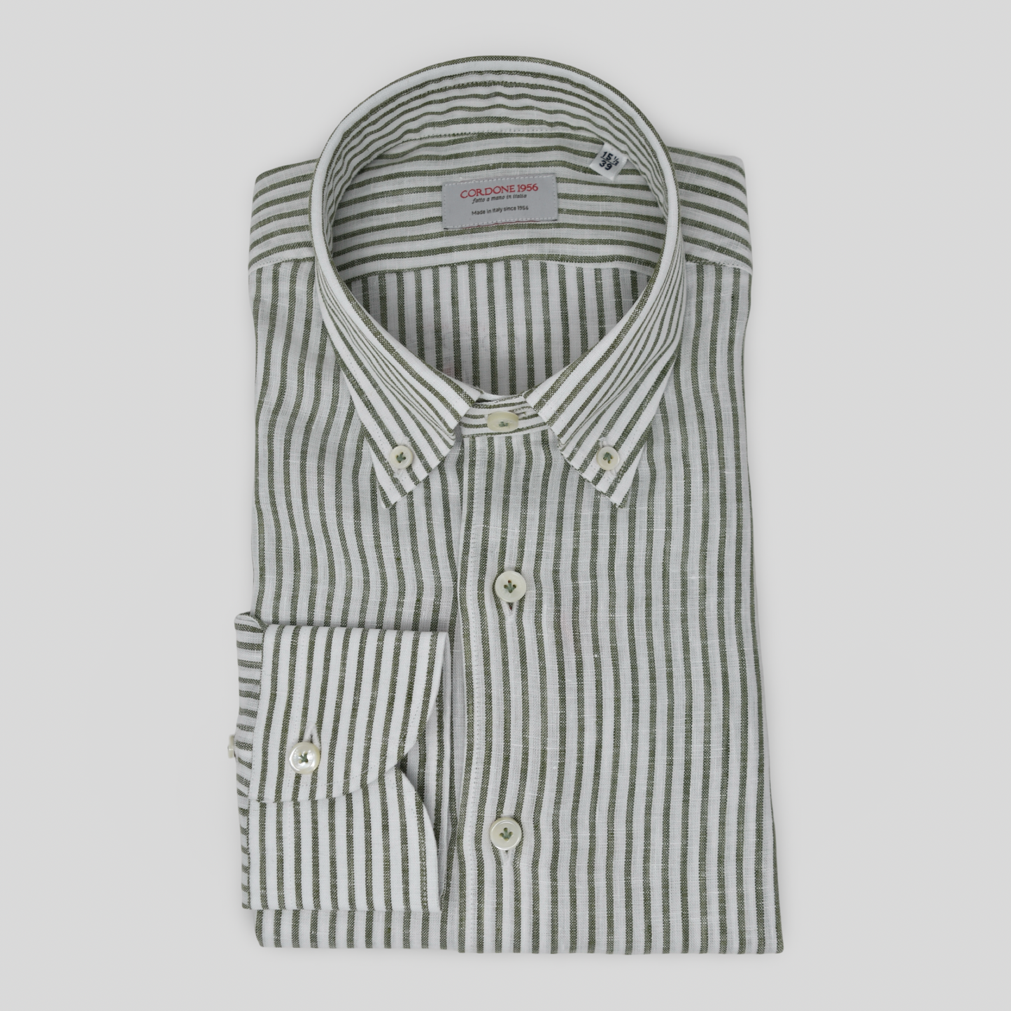 Leinenhemd Grün Gestreift Cordone Button Down