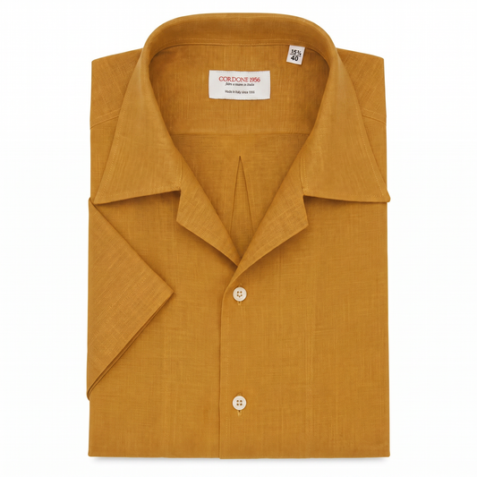 Cordone Hemd Kurzarm Leinen Brown