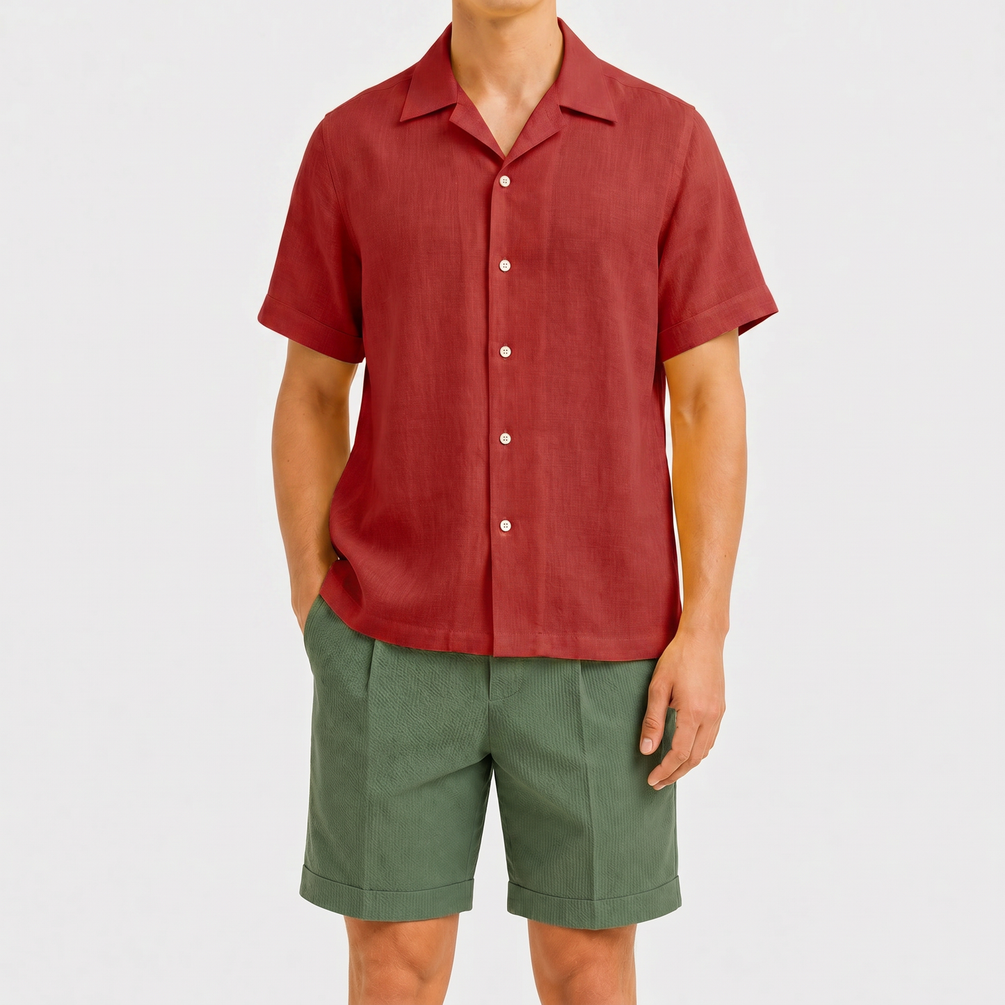 Cordone Hemd Kurzarm Leinen Rot