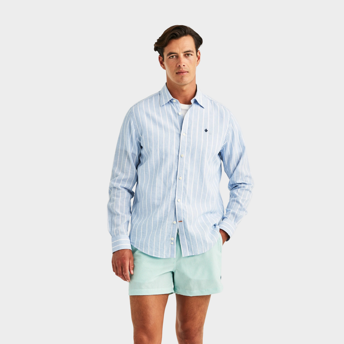 Morris Stockholm Leinenhemd Light Blue Stripes