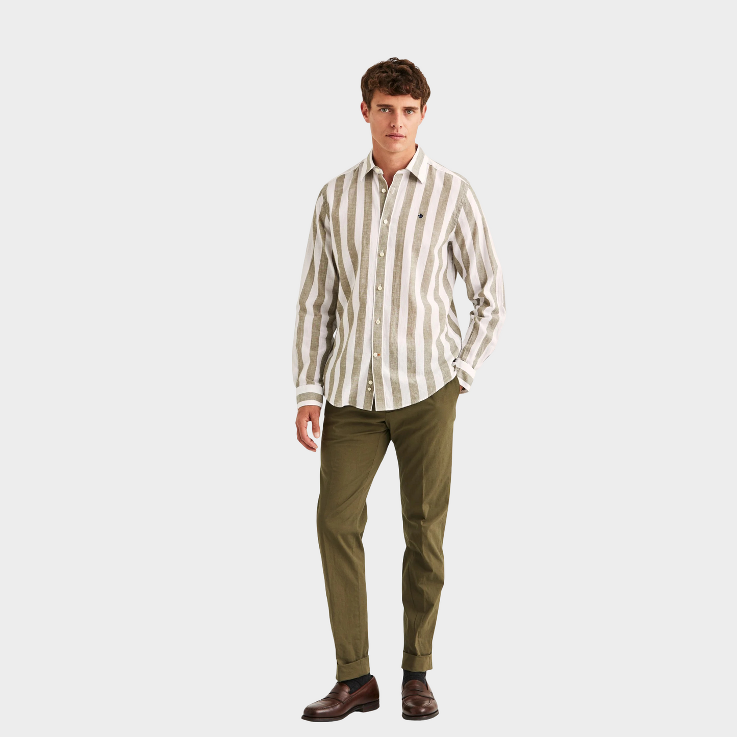 Morris Stockholm Leinenhemd Olive Stripes