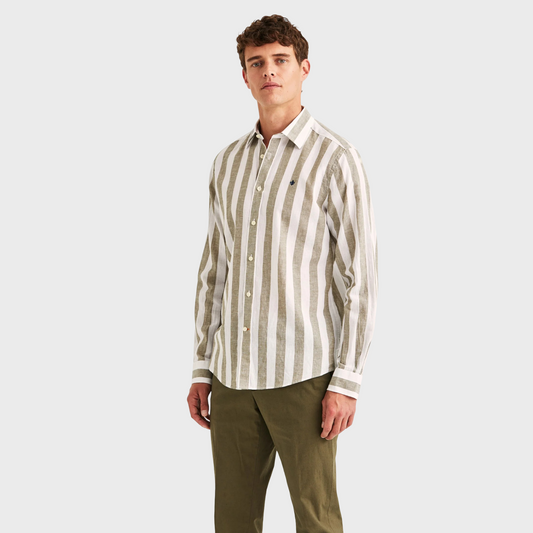 Morris Stockholm Leinenhemd Olive Stripes