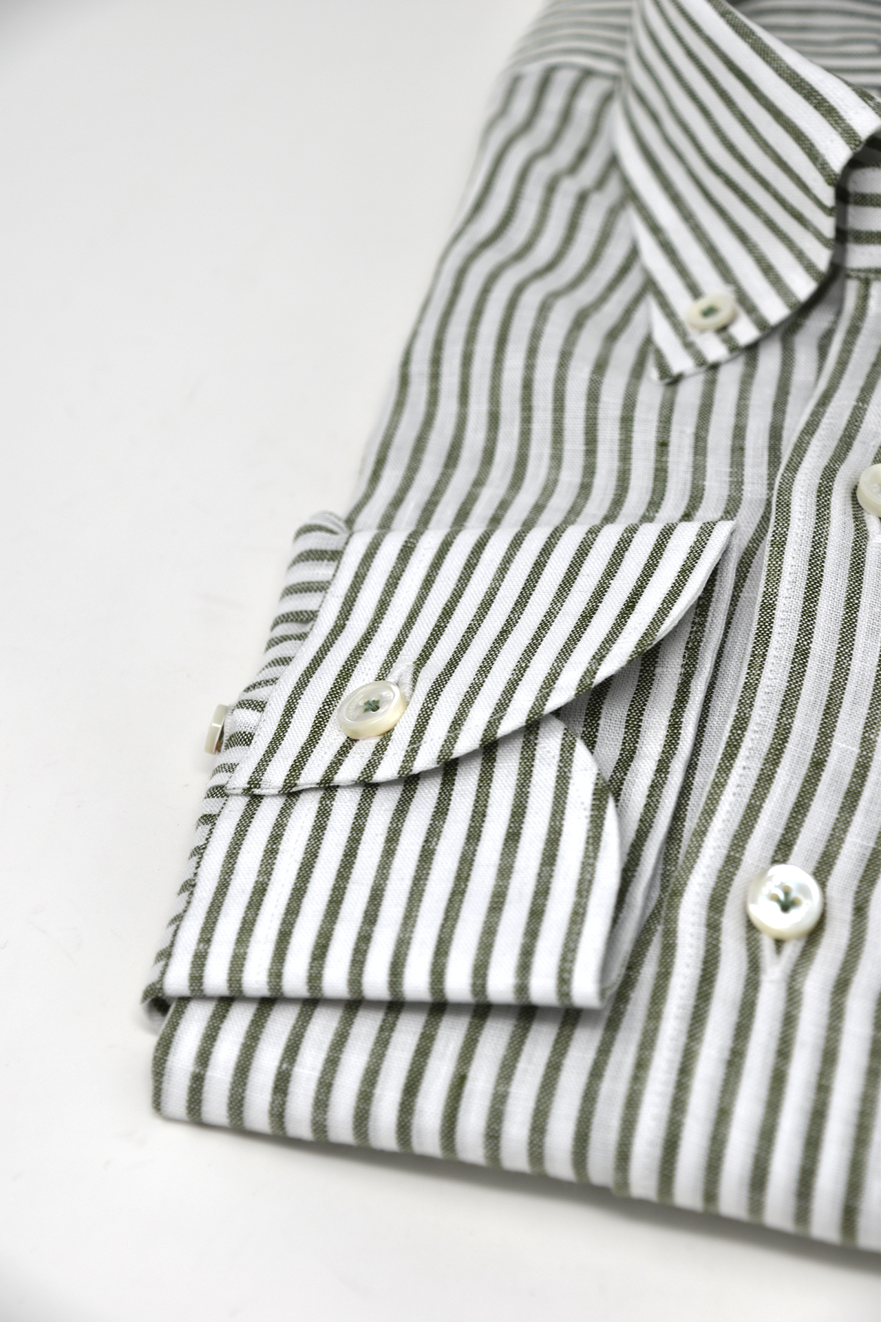 Leinenhemd Grün Gestreift Cordone Button Down