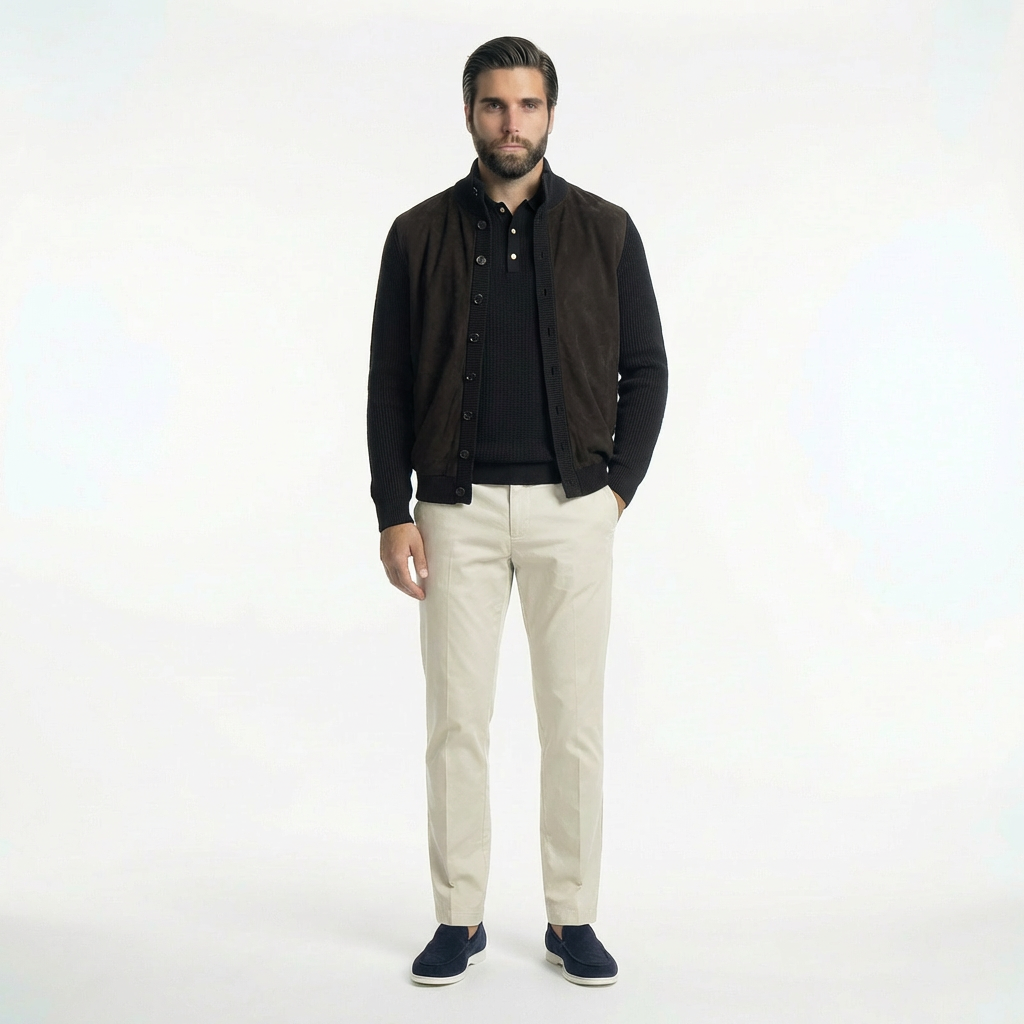 Jacket Schwarz Knitted Hybrid Buttoned Alcantara