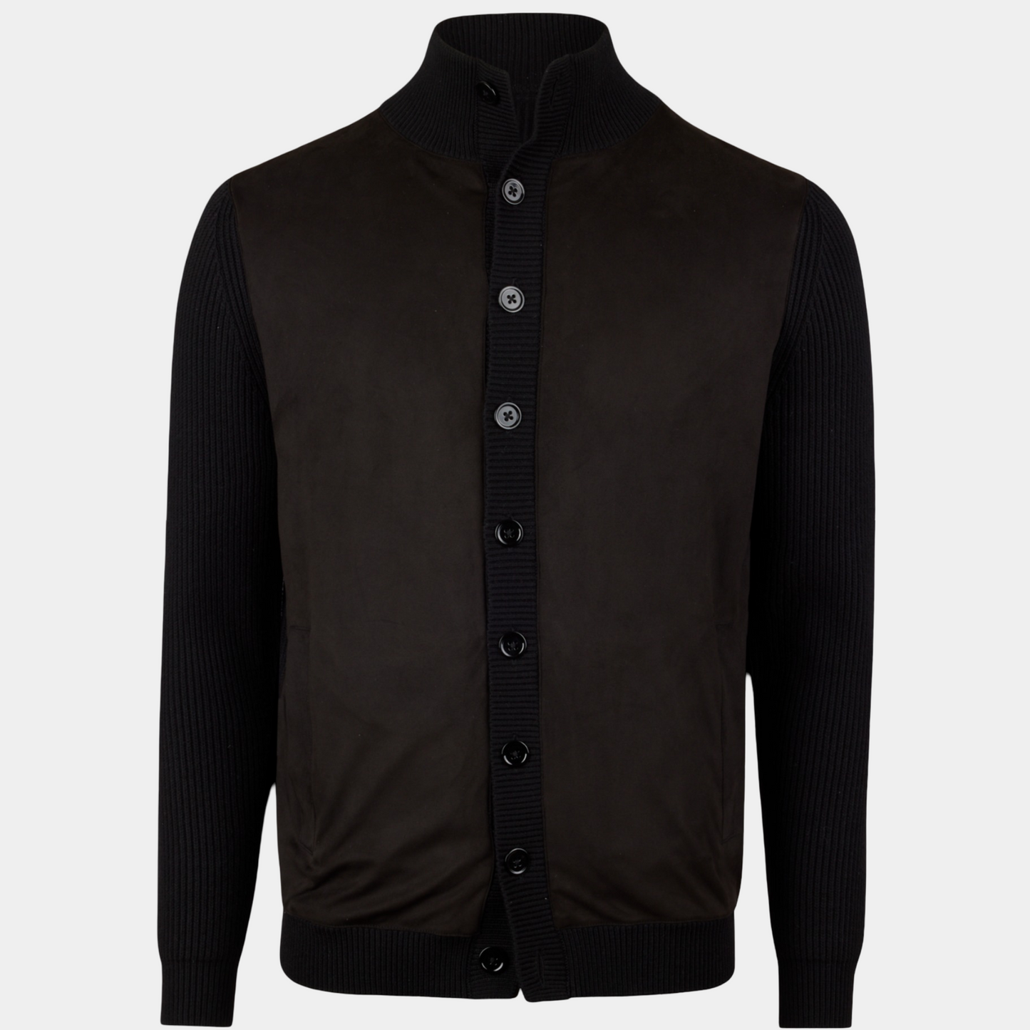 Jacket Schwarz Knitted Hybrid Buttoned Alcantara