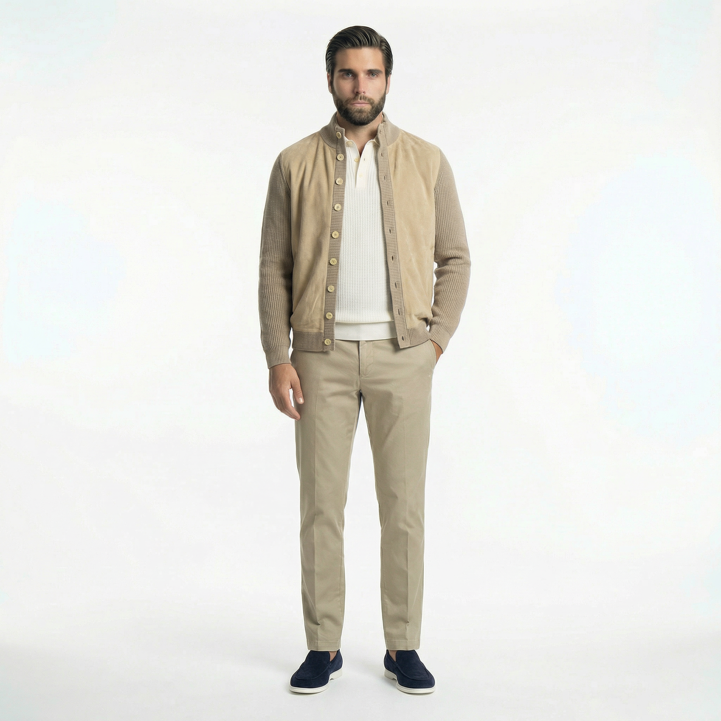 Jacket Beige Knitted Hybrid Buttoned Alcantara