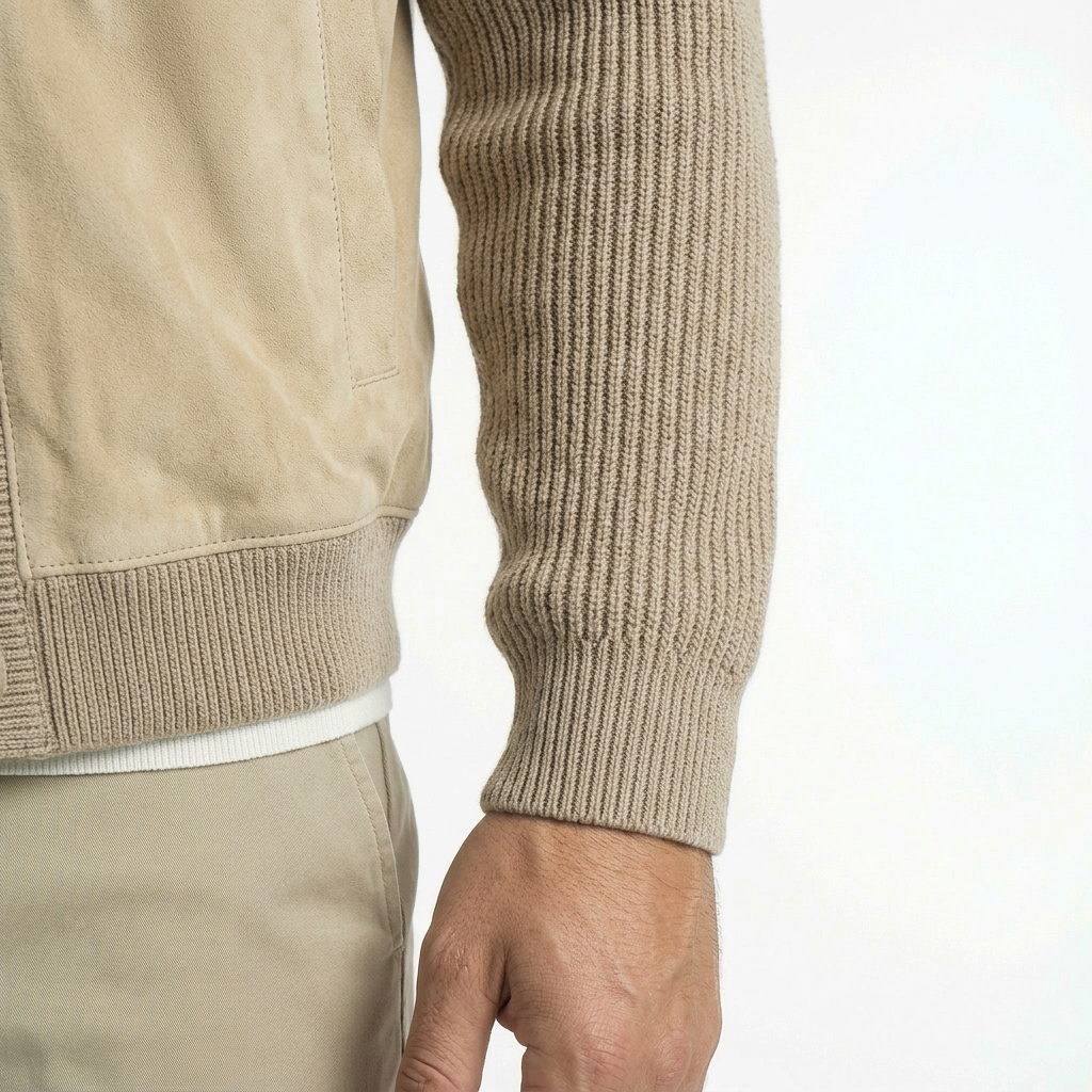 Jacket Beige Knitted Hybrid Buttoned Alcantara