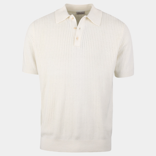 Polo Shirt Off-White Knitted Crochet
