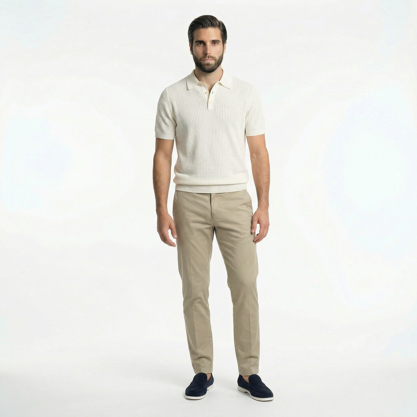 Polo Shirt Off-White Knitted Crochet