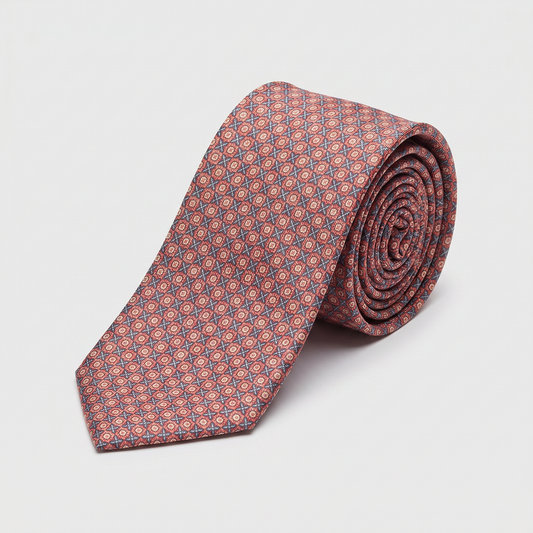 Krawatte Rot Blau Mosaik reine Seide - Made in Italy