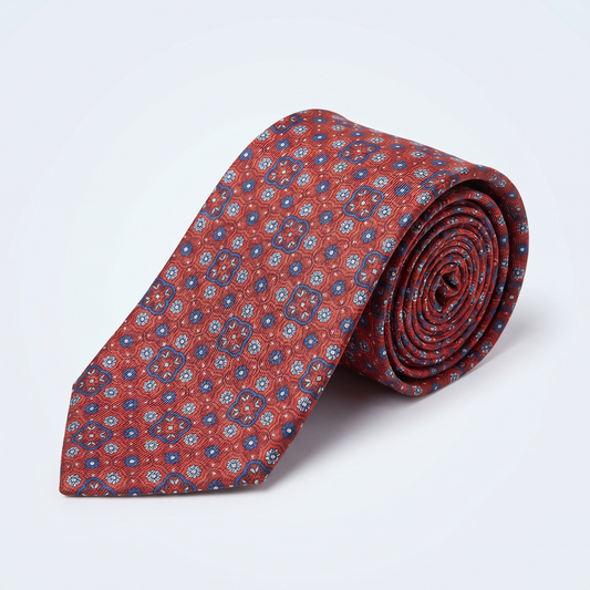 Krawatte Rot Medallion reine Seide - Made in Italy