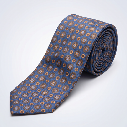 Krawatte Royal Blau Medallion reine Seide - Made in Italy