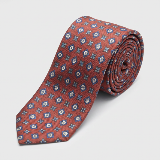 Krawatte Rot Medallion reine Seide - Made in Italy