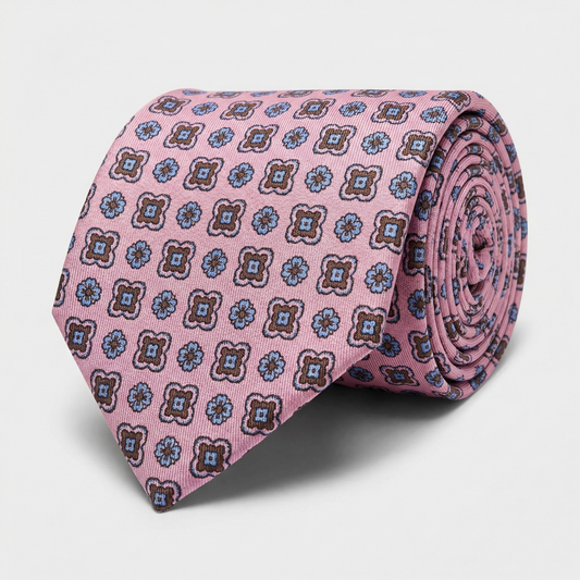 Krawatte Pink Medallion reine Seide - Made in Italy