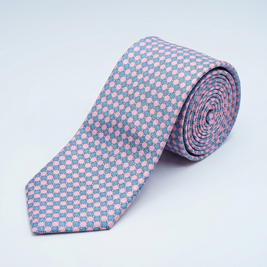 Krawatte Pink Türkis Mosaik reine Seide - Made in Italy