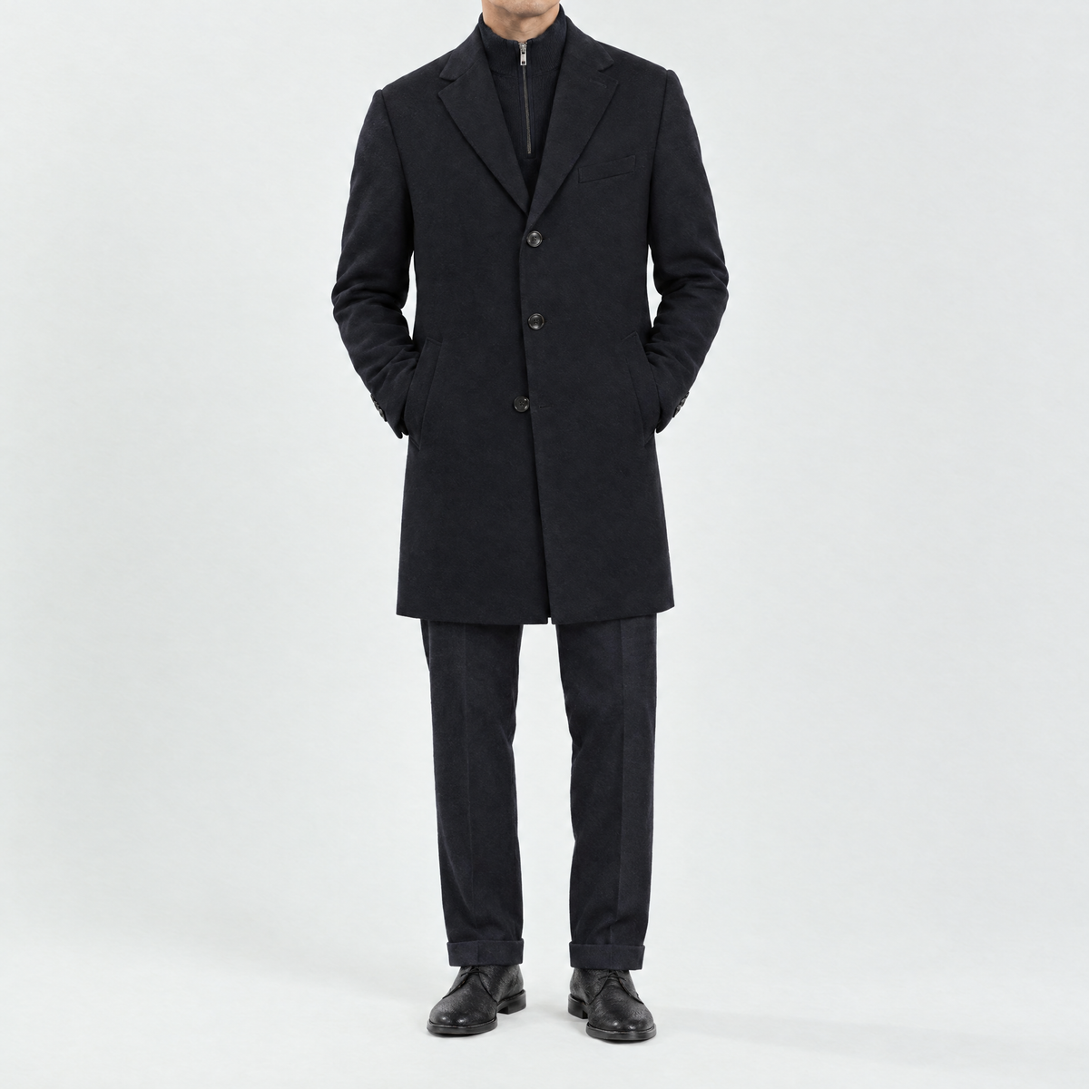 Wollmantel Schwarz Einreihig Made in Italy