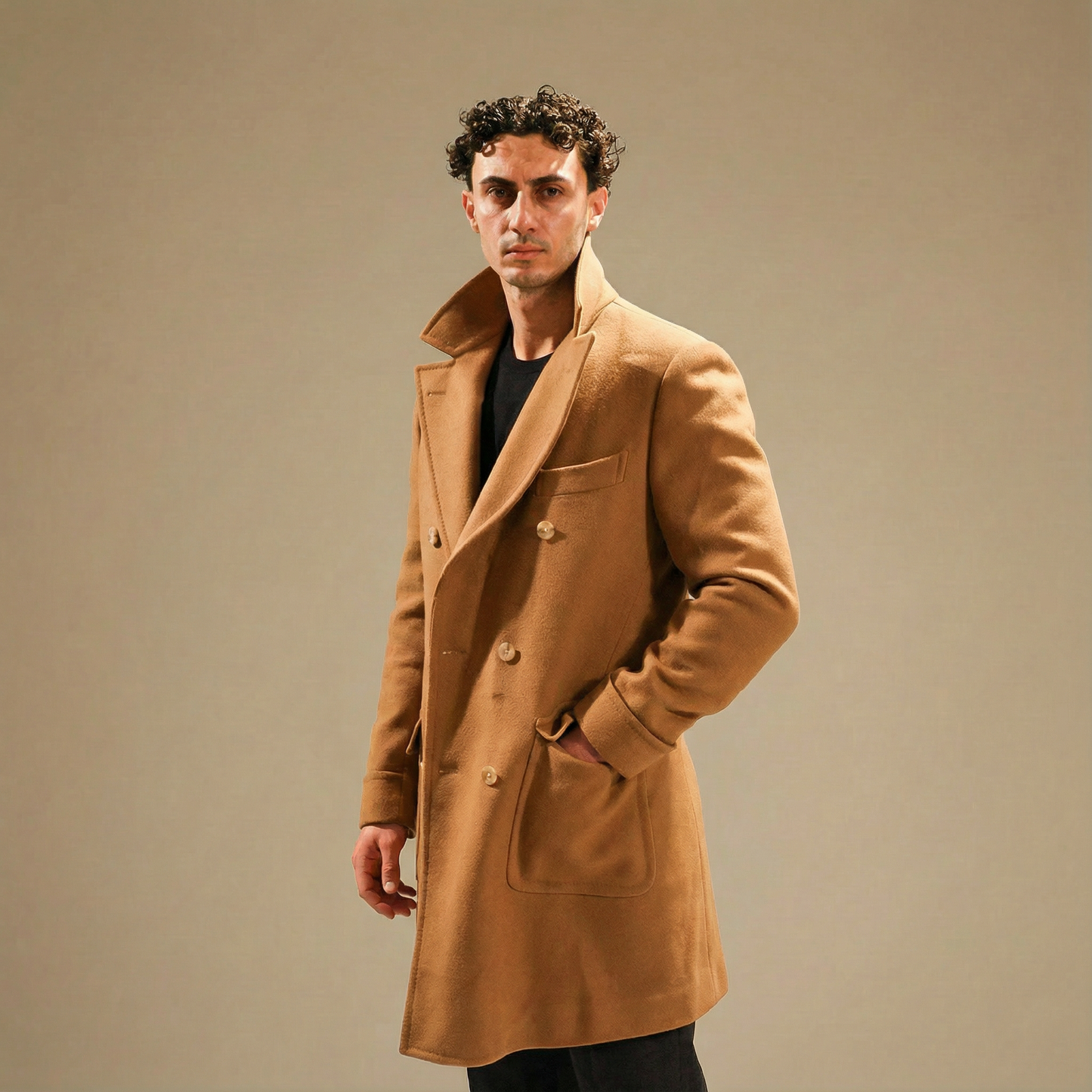 Wollmantel Beige Zweireiher