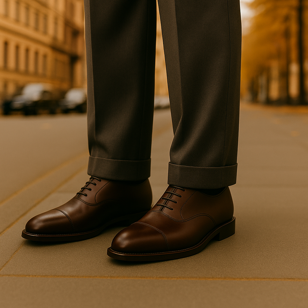 Oxford Schuhe Leder Cap Toe - Dunkelbraun - Made in Spain
