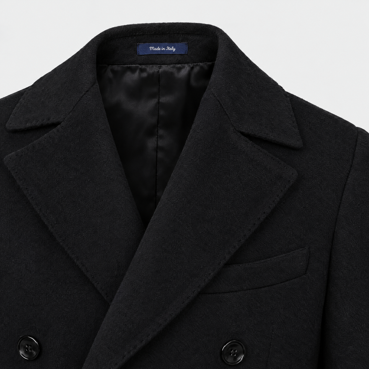 Polo Coat Black Wool Cashmere Made in Italy