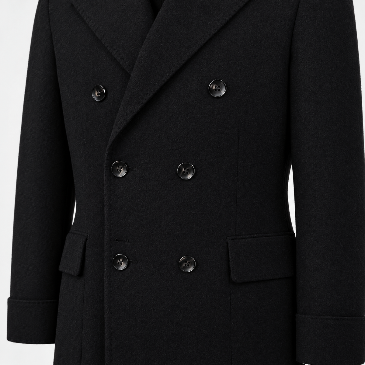 Polo Coat Black Wool Cashmere Made in Italy