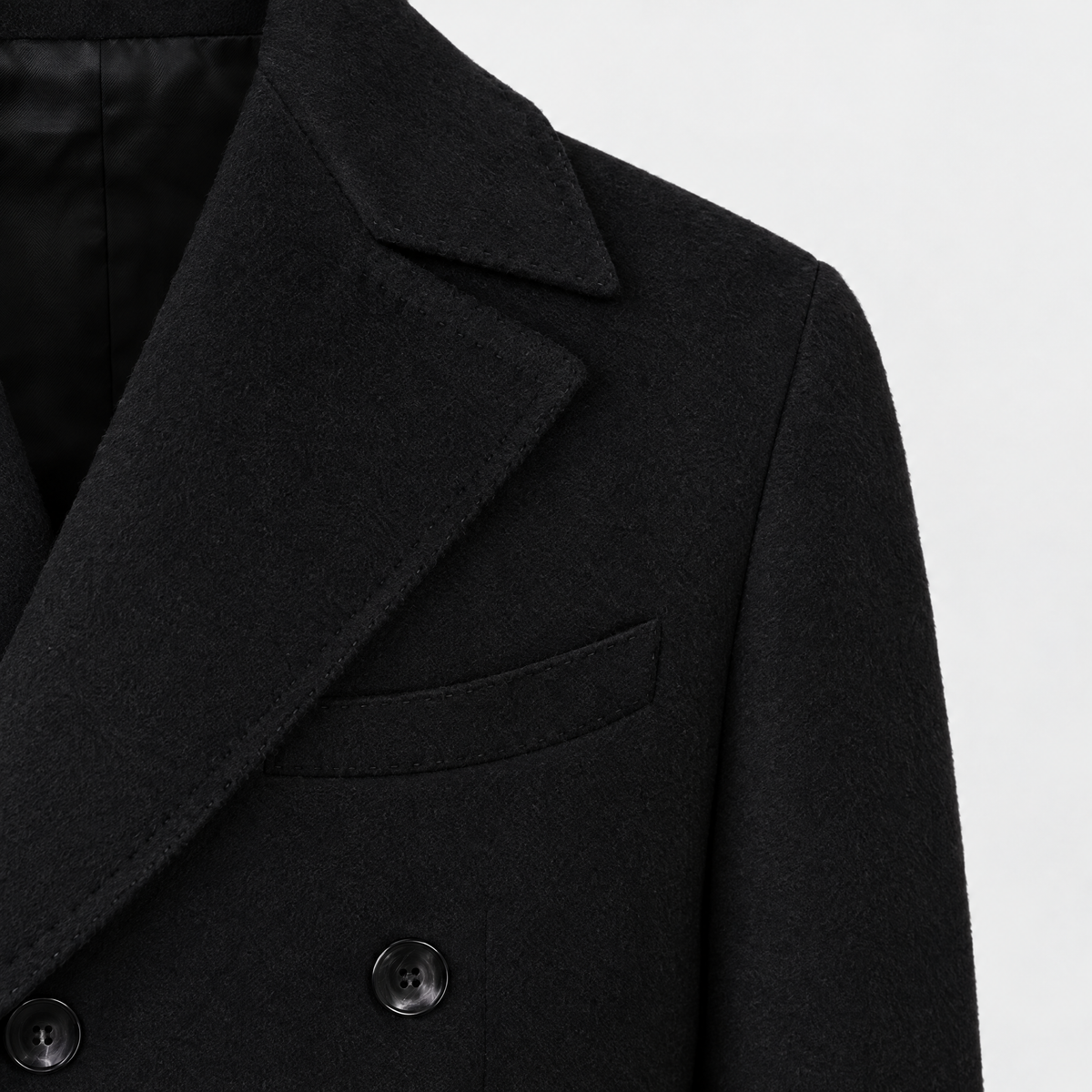 Polo Coat Black Wool Cashmere Made in Italy