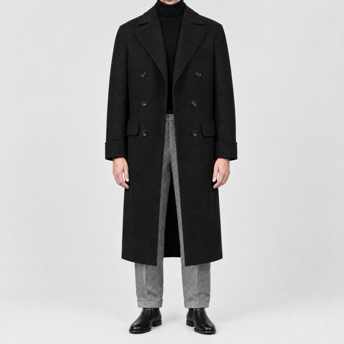 Polo Coat Black Wool Cashmere Made in Italy