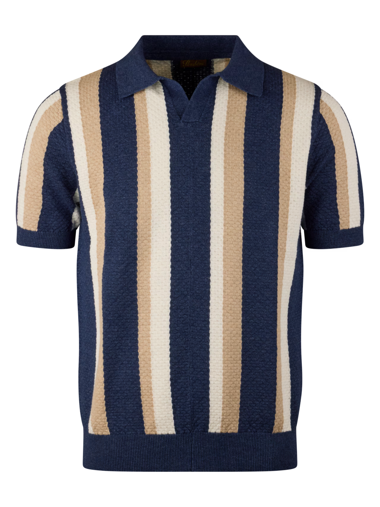 Stenströms Polo Shirt Knitted Gestreift Hemp Cotton Blue