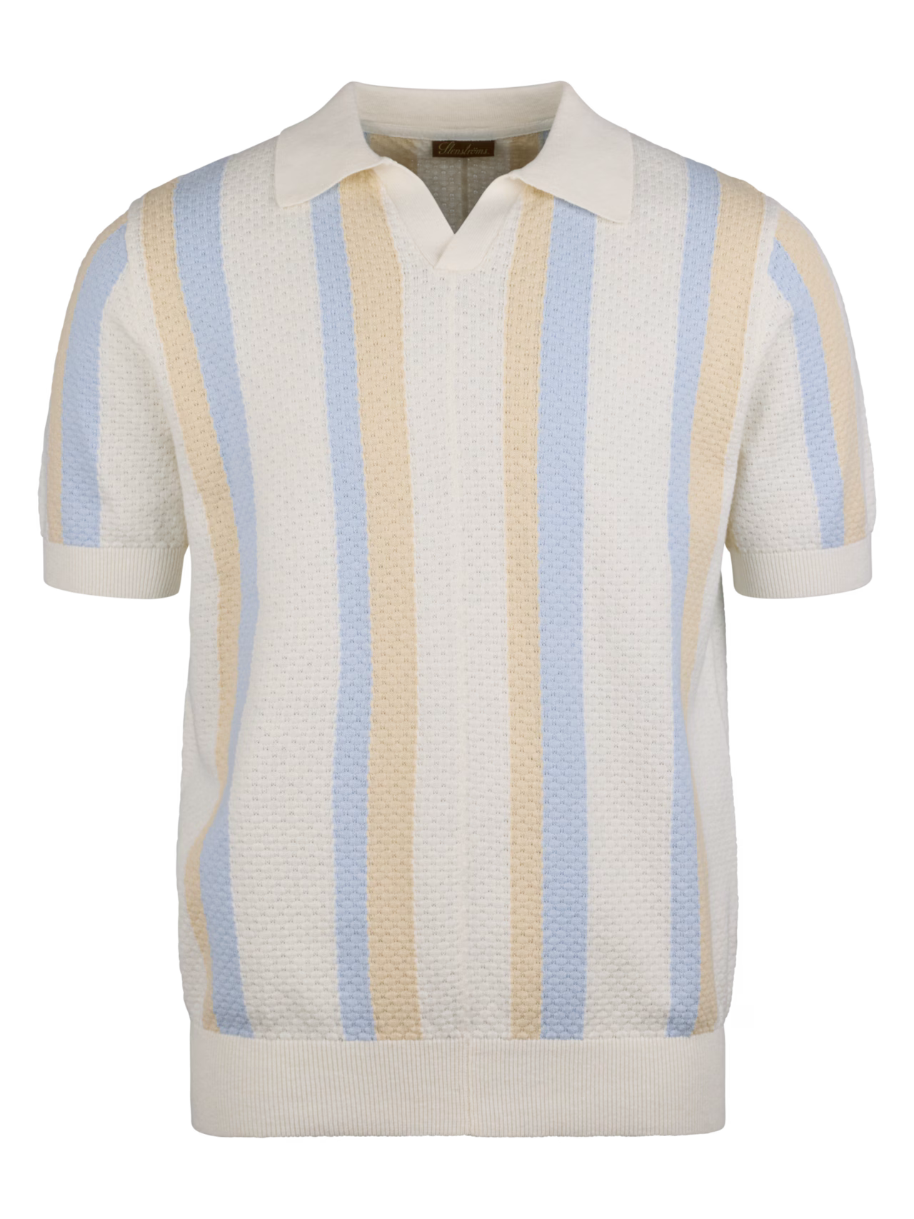 Stenströms Polo Shirt Knitted Gestreift Hemp Cotton Off White