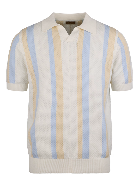 Stenströms Polo Shirt Knitted Gestreift Hemp Cotton Off White