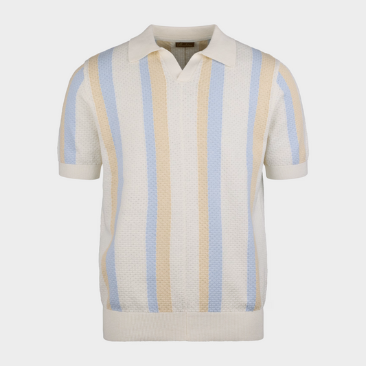 Stenströms Polo Shirt Knitted Gestreift Hemp Cotton Off White