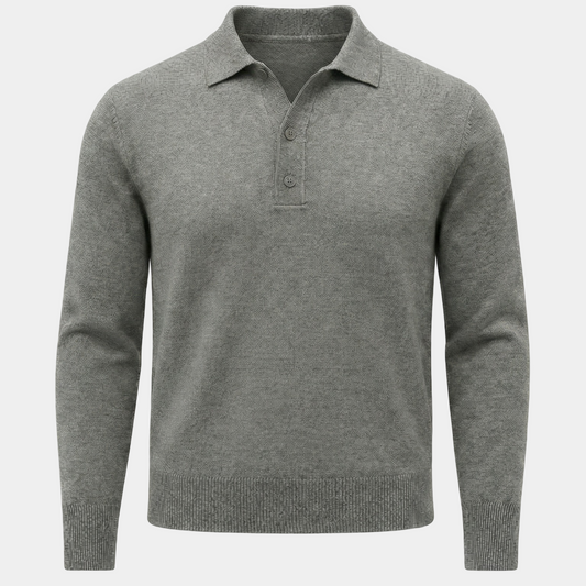 Polo Langarm Grey reine Merinowolle Made in Italy