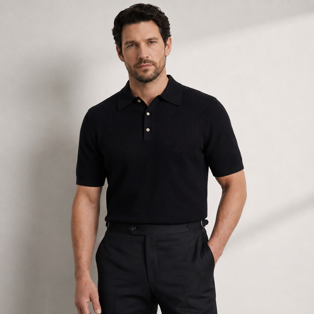 Polo Shirt Schwarz Knitted Crochet