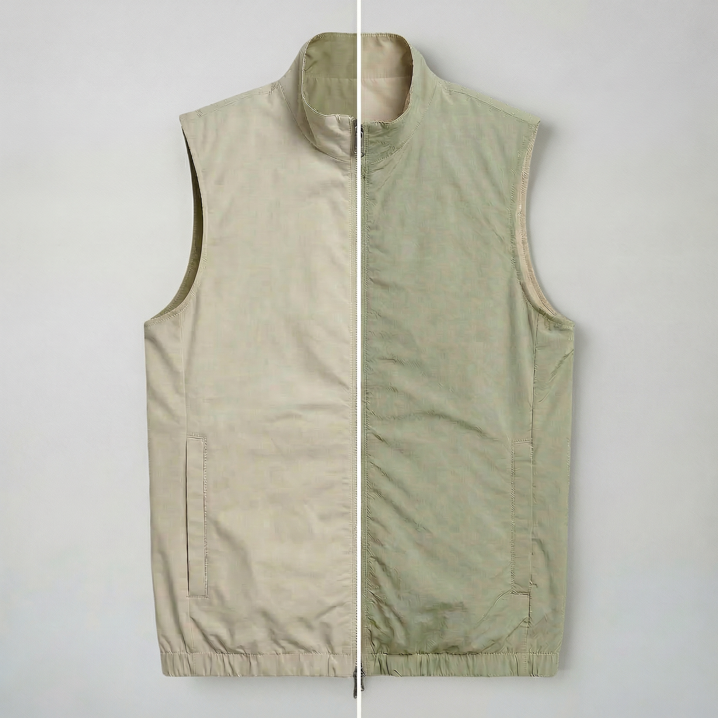 Reversible Zip Weste Beige/Olive
