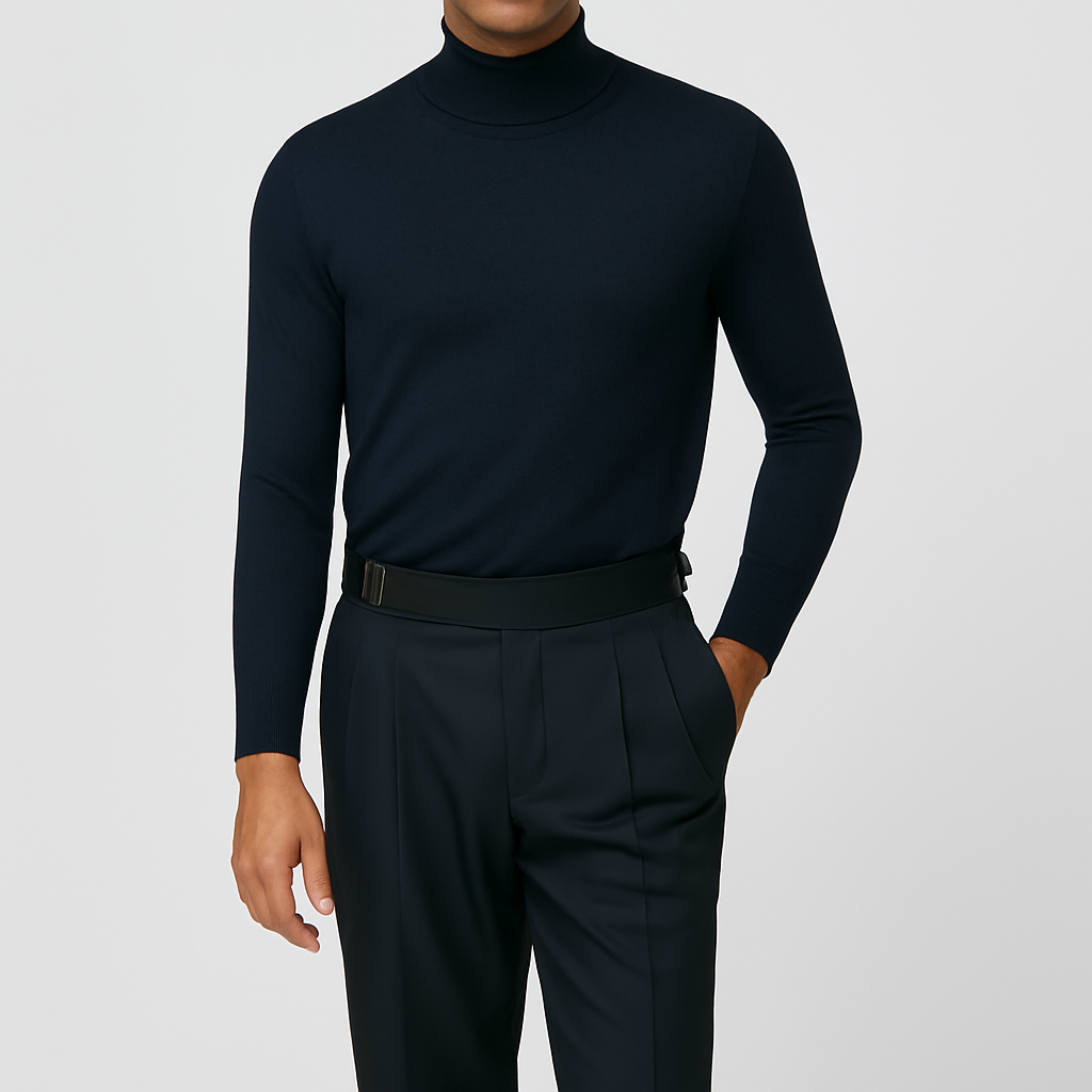 Rollkragen Navy reine Merinowolle Made in Italy