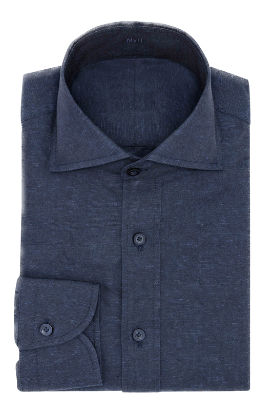 Suitery Maßhemd Casual Chambray Cotton Linen Navy