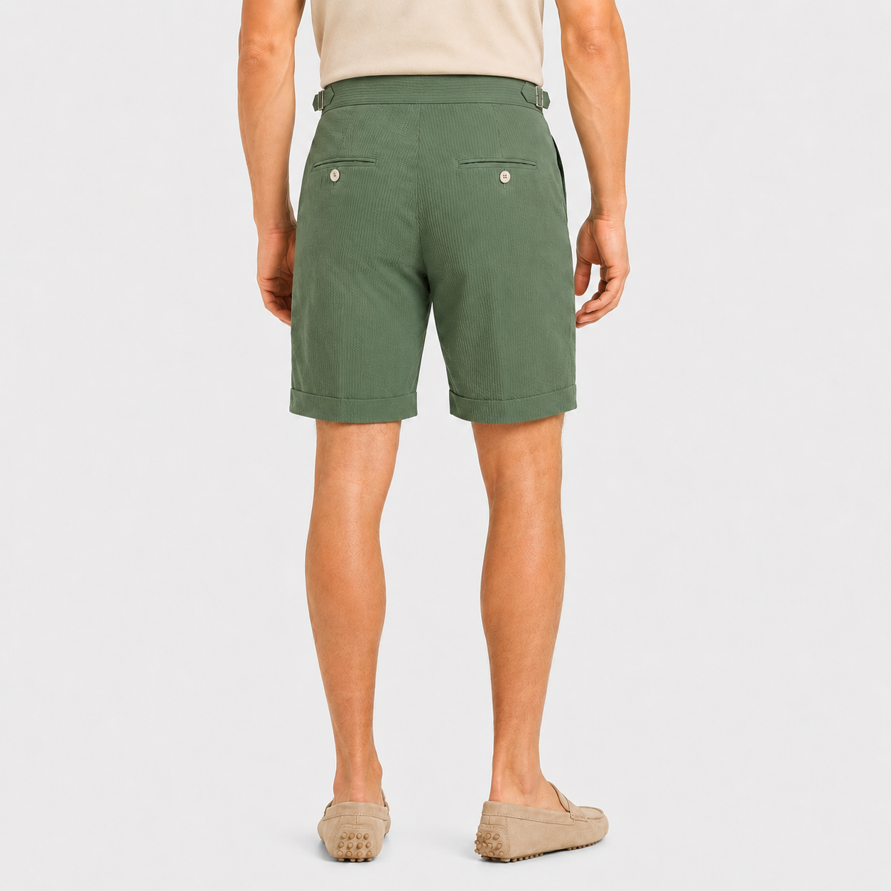 Seersucker Shorts Khaki Seitenspanner