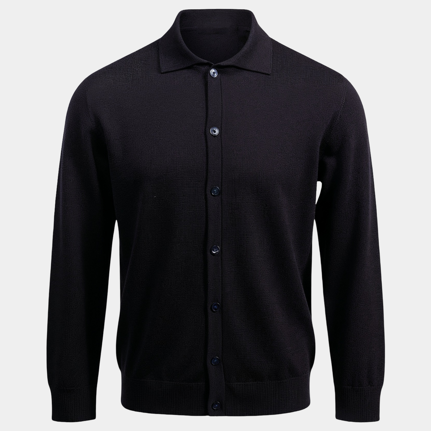 Strickjacke Hemdkragen Navy Merinowolle Made in Italy