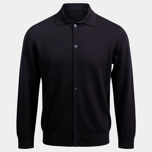 Strickjacke Hemdkragen Navy Merinowolle Made in Italy