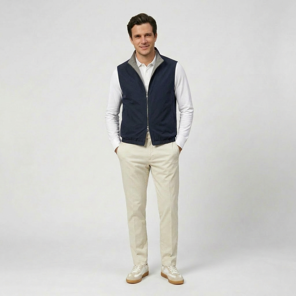 Reversible Zip Weste Navy/Grau