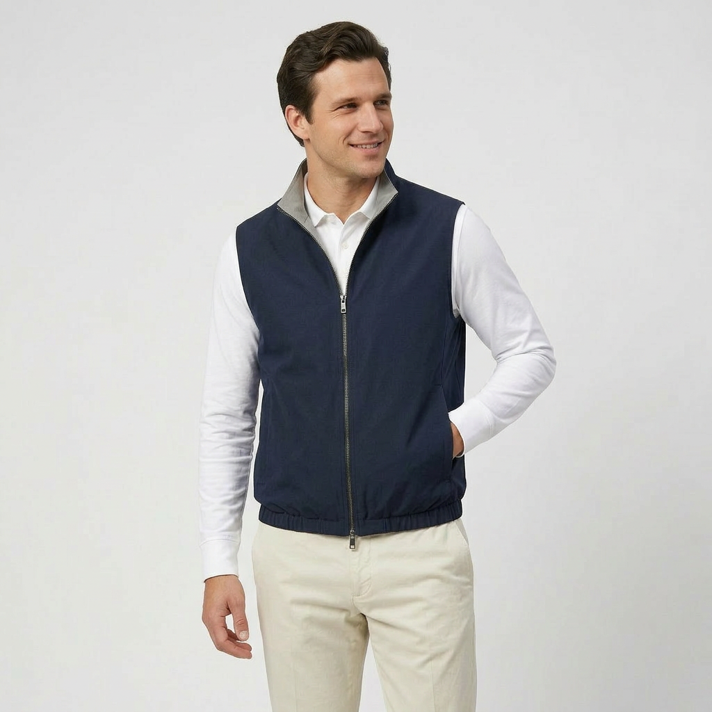 Reversible Zip Weste Navy/Grau
