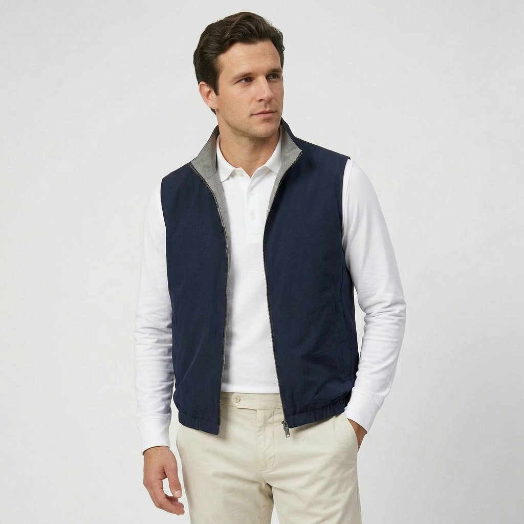 Reversible Zip Weste Navy/Grau