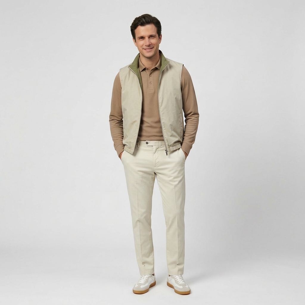 Reversible Zip Weste Beige/Olive