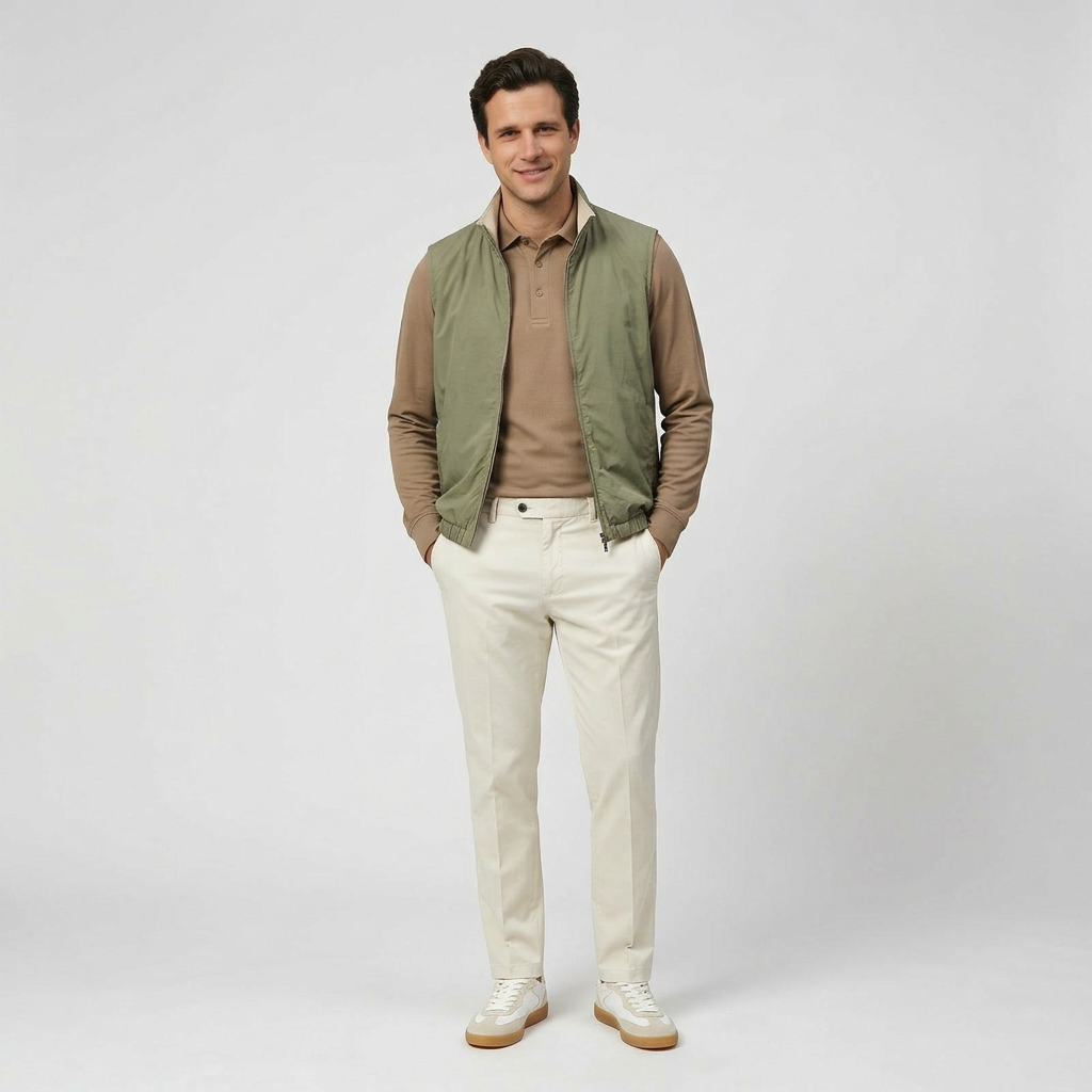 Reversible Zip Weste Beige/Olive