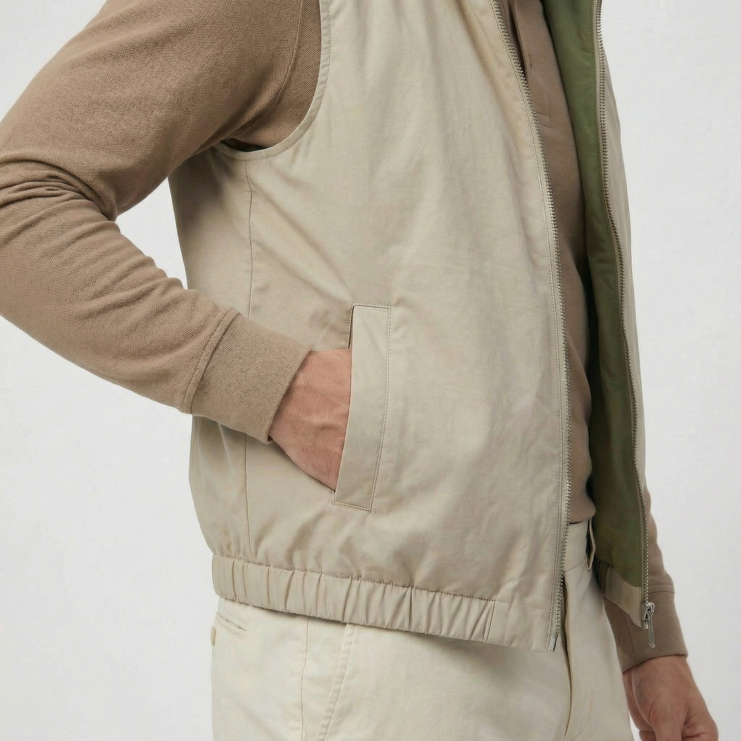 Reversible Zip Weste Beige/Olive