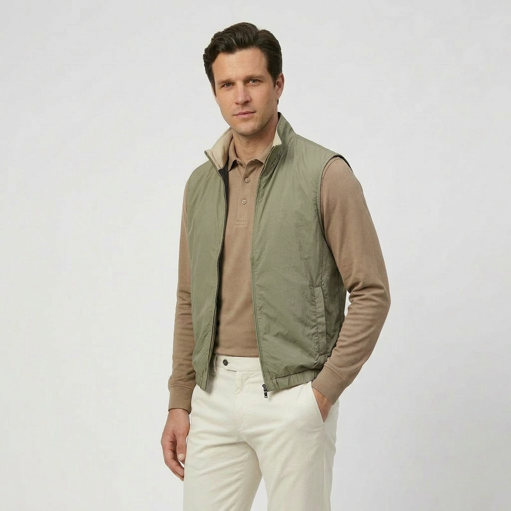 Reversible Zip Weste Beige/Olive
