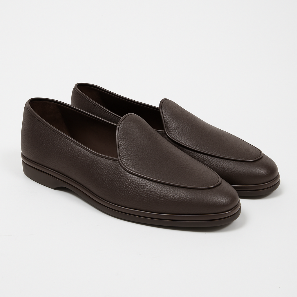 Yanko Belgian Loafer Dunkelbraun genarbtes Leder