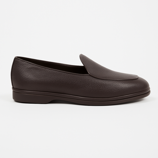 Yanko Belgian Loafer Dunkelbraun genarbtes Leder